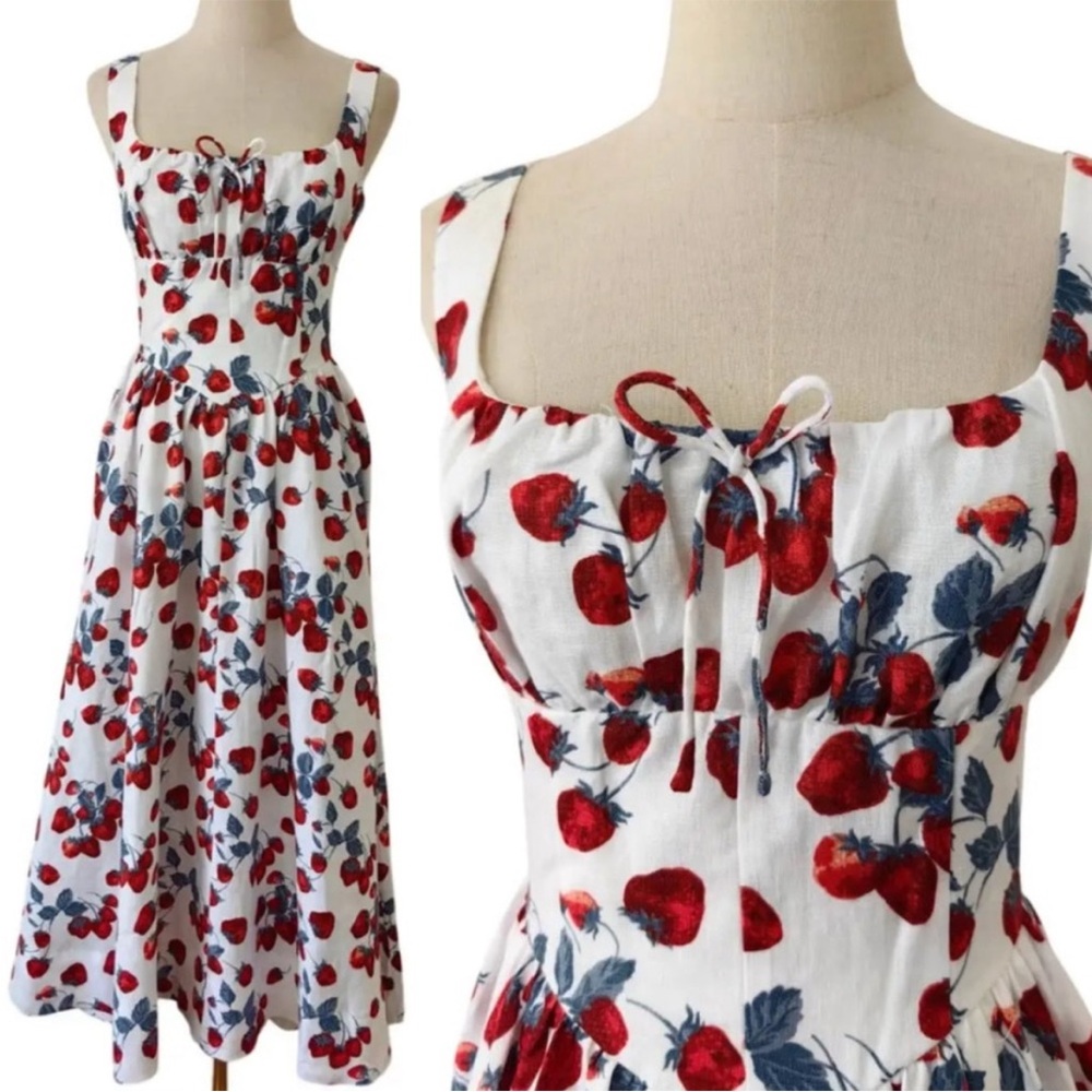 Reformation Balia Linen Sleeveless Basque-Waist Midi Dress - Picture 7 of 16